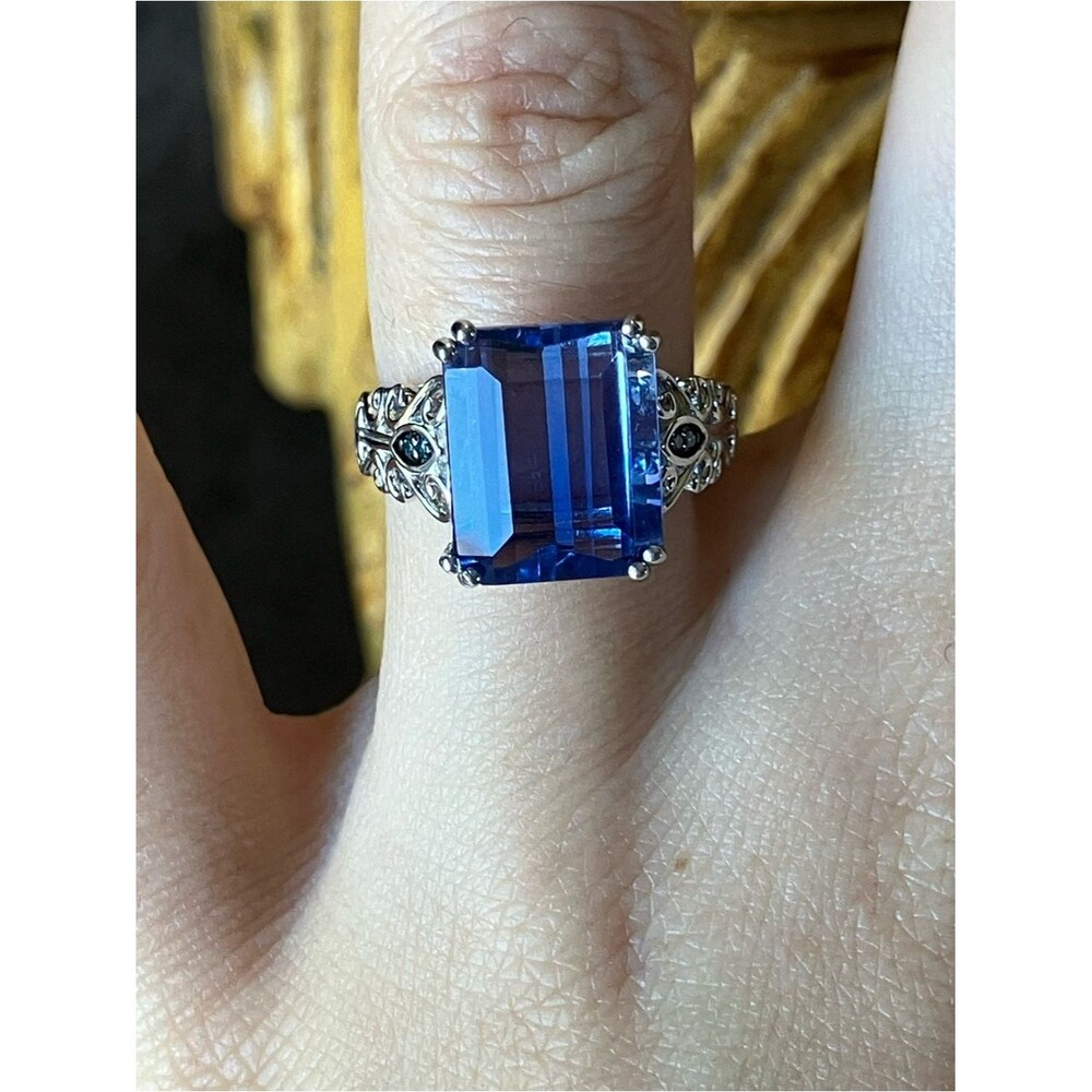 Color Changing Fluorite Blue Diamond Ring Size 6.75